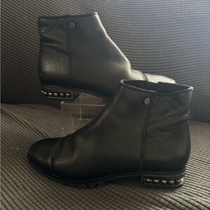 Karl Lagerfeld Safia Black Ankle Bootie with Studded Heel